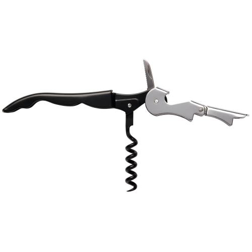 Preview: Kellnermesser mit Doppelhebel PROFI schwarz, Stahl 12,0 cm