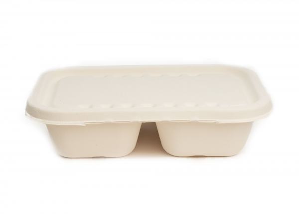 Lunchbox mit Klappdeckel mittig 2-geteilt mit SAFE LOCK Deckel 23,0x15,0x6,0cm Zuckerrohr