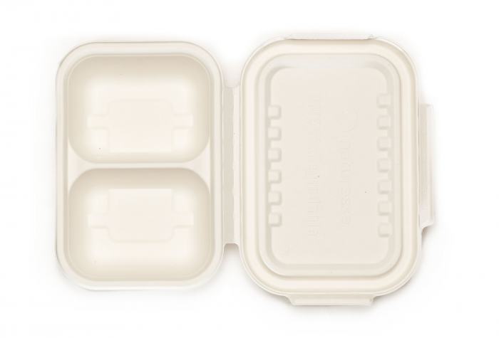 Lunchbox mit Klappdeckel mittig 2-geteilt mit SAFE LOCK Deckel 23,0x15,0x6,0cm Zuckerrohr