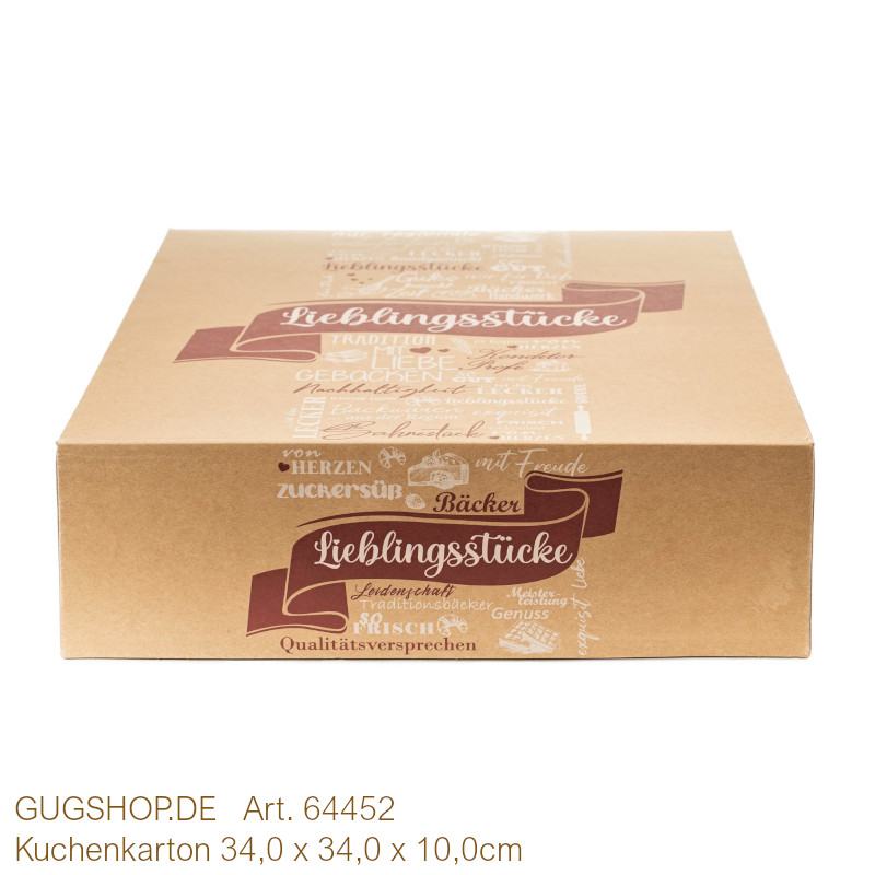 Tortenkarton mit Klappdeckel Kraft "Lieblingsstücke" 34,0x34,0x10,0cm