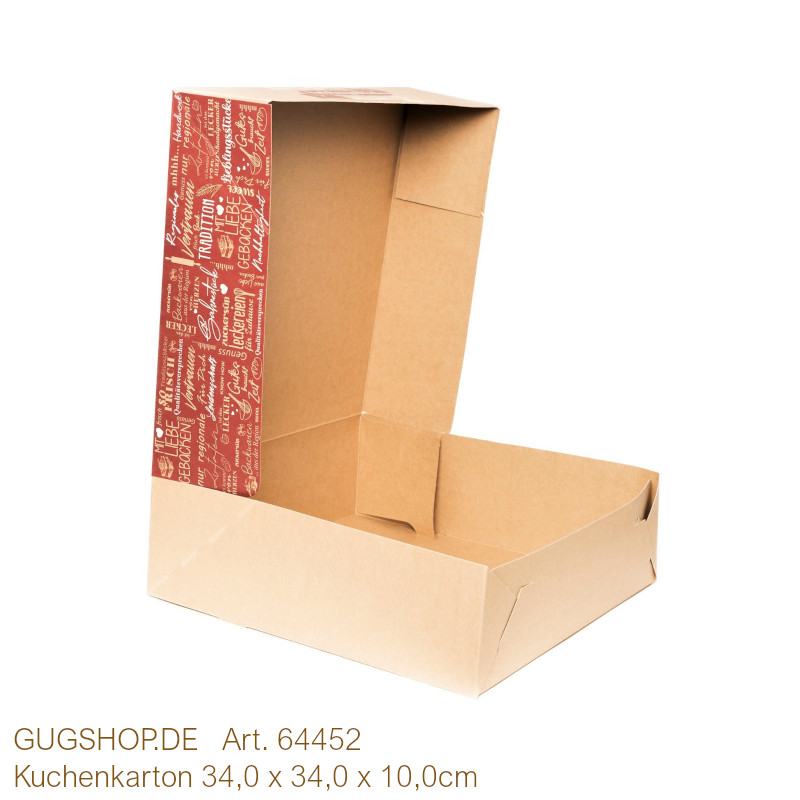 Tortenkarton mit Klappdeckel Kraft "Lieblingsstücke" 34,0x34,0x10,0cm