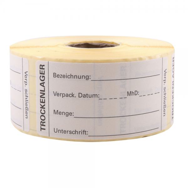 Etikett "Trockenlager" selbstklebend auf Rolle